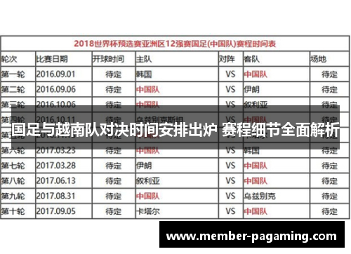 国足与越南队对决时间安排出炉 赛程细节全面解析